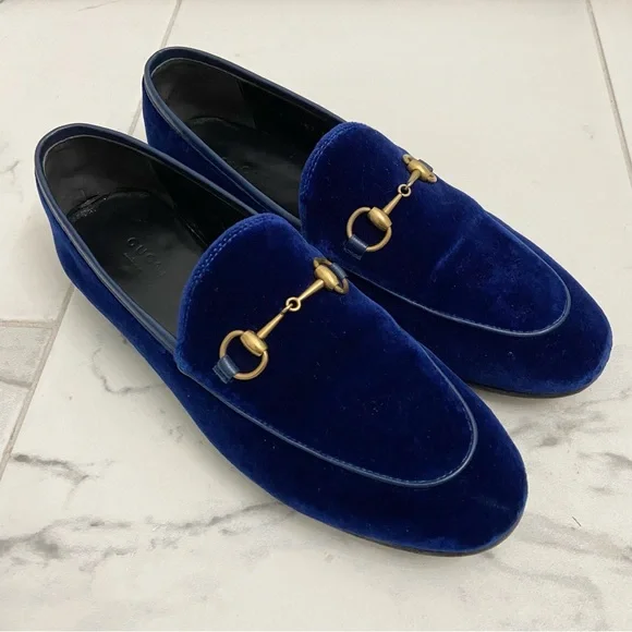 Gucci Jordaan Loafers Cobalt Blue Agata Velvet Womens EUR 38 - Picture 2 of 13
